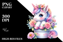 Colorful Baby Unicorn in Flower Pot PNG Product Image 2