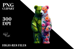 Abstract Vibrant Watercolor Bear made of Plant Leaves PNG Product Image 2