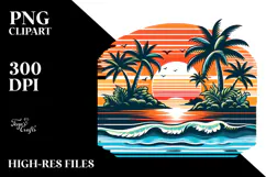 Retro Tropical Island Sunset PNG Product Image 2
