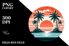 Retro Tropical Island Sunset, PNG Product Image 2