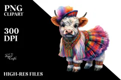 Colorful Baby Highland Cow PNG Product Image 2