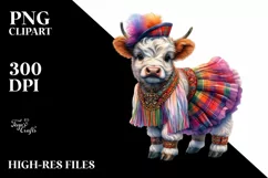Colorful Baby Highland Cow PNG Product Image 1