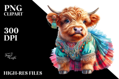 Colorful Baby Highland Cow PNG Product Image 2