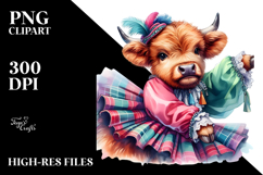 Colorful Baby Highland Cow PNG Product Image 2