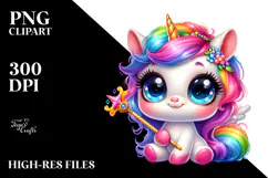 Goofy Baby Unicorn with Magic Wand PNG Product Image 2