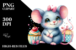 Cute Baby Mouse | Vibrant Watercolor Clipart Product Image 2