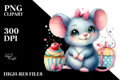 Cute Baby Mouse | Vibrant Watercolor Clipart Product Image 2