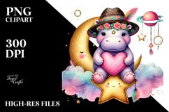 Cute Boho Hippo Heart, PNG Product Image 2