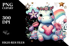 Cute Boho Hippo Heart, PNG Product Image 2