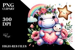 Cute Boho Hippo Heart, PNG Product Image 2