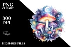 Magical Celestial Mushroom Watercolor Clipart Product Image 1
