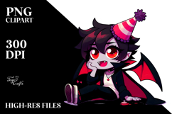 Cute Vampire with Birthday Hat PNG Product Image 2