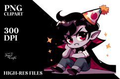 Ridiculously Cute Vampire with Birthday Hat, Transparent PNG Product Image 2