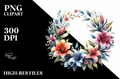 Colorful Lily Wreath Watercolor | Clipart Product Image 3