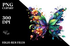 Vibrant Butterfly with Flowers, PNG Product Image 1