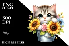 Cute Baby Cat with Sunflower, PNG Product Image 3