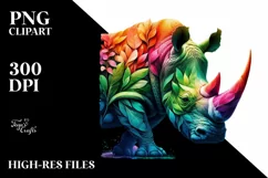 Vibrant Rhino with Plant Leaves, PNG Product Image 3