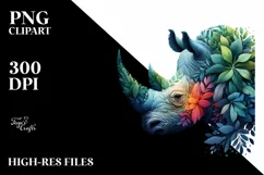 Vibrant Rhino with Plant Leaves, PNG Product Image 3