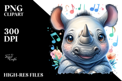 aCute Energetic Singing Rhino with Big Eyes, PNG Product Image 2
