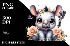 aCute Energetic Singing Rhino with Big Eyes, PNG Product Image 2