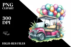 Vibrant Vintage Golf Cart, PNG Product Image 3