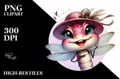 Funny Cute Dragonfly Smiling Vintage Watercolor Clipart Product Image 1