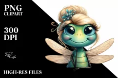 Funny Cute Dragonfly Smiling Vintage Watercolor Clipart Product Image 1