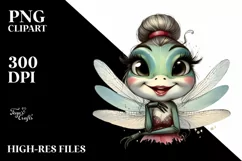 Funny Cute Dragonfly Smiling Vintage Watercolor Clipart Product Image 3