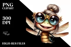 Funny Cute Dragonfly Smiling Vintage Watercolor Clipart Product Image 1