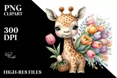 Cute Baby Giraffe with Flowers PNG Product Image 3