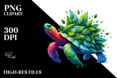 Vibrant Turtle with Plant Leaves, Abstract PNG Product Image 2