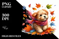 Playful Dog with Leaves PNG Product Image 1