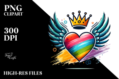 Colorful Heart with Wings and Crown PNG Product Image 2