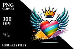 Colorful Heart with Wings and Crown PNG Product Image 2