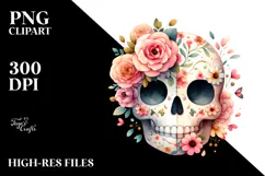 Cute Skull with Flower Details, Transparent PNG Product Image 2