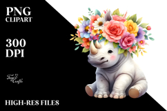 Colorful Flowers,Rhino Watercolor Clipart Product Image 2