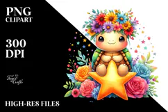 Cartoon Turtle with Flower Crown PNG Product Image 2