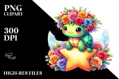 Cartoon Turtle with Flower Crown PNG Product Image 2
