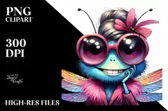 Funny Cute Dragonfly Smiling Watercolor Clipart Product Image 3