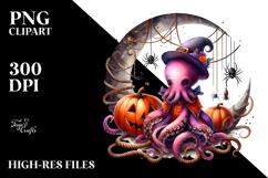 Spooky Octopus on Half Moon Halloween PNG Product Image 2
