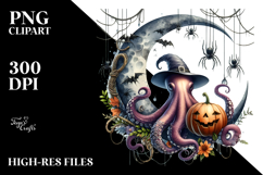 Spooky Octopus on Half Moon Halloween Clipart Product Image 2