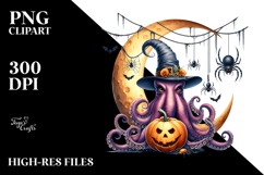 Halloween Octopus Sitting on Moon PNG Product Image 2