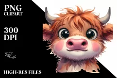 Funny Baby Face Highland Cow PNG Product Image 3