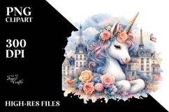 Colorful Baby Unicorn in French Village PNG Product Image 2