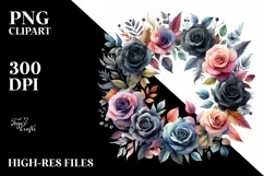 Colorful Wreath with Black Roses | Clipart Product Image 3