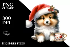 cute Watercolor Shetland Sheepdog with Santa Hat Tea Time Product Image 3
