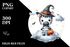 Washed Watercolor Zebra on Halloween Moon PNG Product Image 2