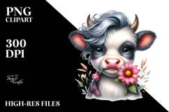 Funny Baby Cow with Flower in Mouth, PNG Product Image 2