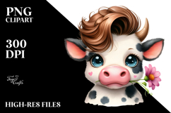 Funny Baby Cow with Flower in Mouth, PNG Product Image 2