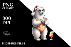 Watercolor Polar Bear with Cocktail PNG Product Image 2